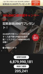 GEMFOREX(ゲムフォレックス) 口座開設ボーナス 2万円